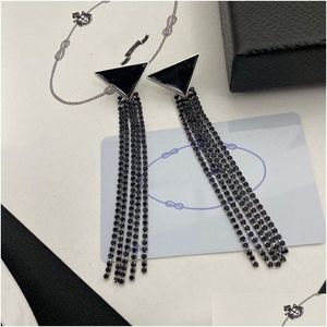 Party Favor Luxury Women Triangle Pendant Stud Earrings Designer Jewelry Diamond Chain Tassel Drop Fashion Accessories Deliv DHP3T