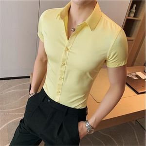 Mäns casual skjortor sommar män mode casual short hylsa solid skjorta super smal passande manlig social affär klänning skjorta varumärke män avslappnad klänning blus 230320