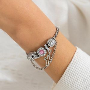 Bangle Charms Cross/Stars/Beds Pinglelet Banglelets Set for Women Trendy Rhinestone Cuff 2023 Acessórios de jóias de moda