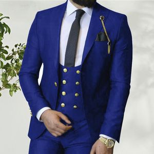 Męskie garnitury Blazers Costume Homme Italian Business Slim Fit 3 sztuki Królewskie Blue Men's Suits Groom Prom Tuxedos Groomsmen Blazer na wesele 230320