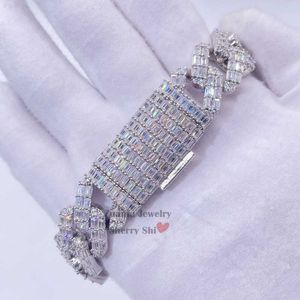 15 mm Vvs Baguette Cut Moissanite Diamond Hip Hop Herr Silver Iced Out kubanskt armband