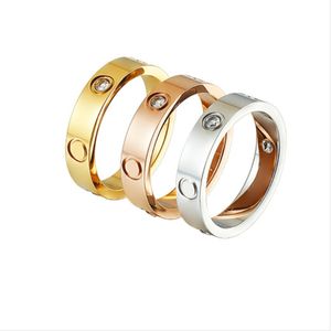 anéis de noivado anel de amor de diamante 4mm 5mm 6mm titânio aço prata homens e mulheres jóias de ouro rosa para amantes anéis de casal presente