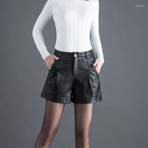Frauen Shorts Frühling Sommer Frauen Korea Stil Plus Größe Schwarz Casual OL Hosen Sexy Kurze Midi Taille PU Leder