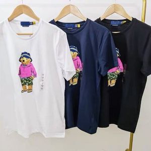 2023S New POLOS Shirt Trendy Men's Beach Holiday Style Printed Little Bear Cotton Casual T-Shirt Asian Size S-3XL