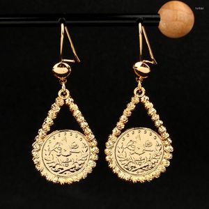 ダングルイヤリングフレンチフックイヤリングゴールドメッキ女性のためのアラビアトルコのコイン民族ブライダルドロップワタ