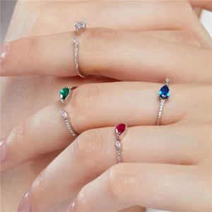 Luxury 925 Sterling Silver 5A Zirconia Wed Ring Jewelry Designer for Woman Party Blue Green Oval Diamond Engagement Rings Friend Gift Box Size Opening Adjustable