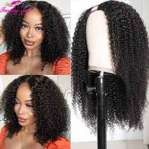 Syntetyczne peruki Kinky Curly U częściowo ludzkie włosy peruka Brazylijska głęboko wrzędzia V dla czarnych kobiet 150% gęstość naturalny kolor s 230227