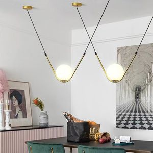 Pós-moderno minimalista criativo vidro bola pendente lâmpada sala de estar designer de restaurante em forma V Lâmpada suspensa em forma de V