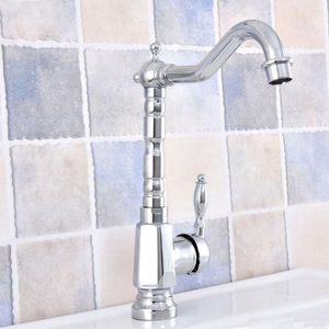 Kitchen Faucets Basin Faucet Chrome Brass Single Handle Hole Deck Mount Swivel Spout Bathroom Sink Cold And Mixer Tap Dsf643