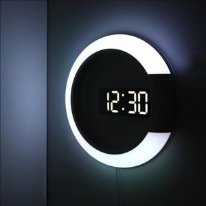 Väggklockor digital klocka med 7 färger nattljus larm fjärrkontroll spegel temperatur snooze hemverktyg