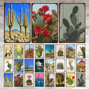 Vintage Flowers Metal Plaque Green Plants Tin Sign Cactus Wall Decoration for Garden Kitchen Home Living Room Iron Painting 30X20cm W03