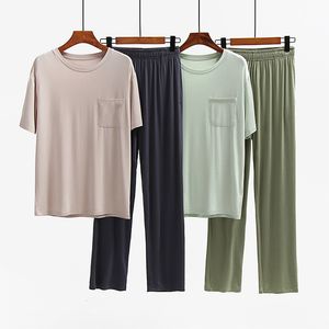 Men's Sleepwear Modal Men's Pajamas Sets Spring Summer Short Sleeve O Neck Lounge Wear High Quality Plus Size Home Clothes For Men Suit 230320