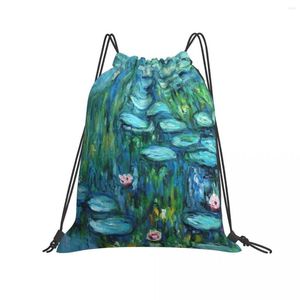 Shoppingväskor Claude Monet Art Print Portable DrawString Belt Riding ryggsäck Gymskor Väska kläder