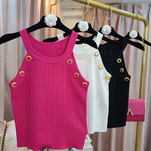 Women's Tanks top Womens Designer Clothing Fashion tank t shirt tanks tops Design Gold Button Sleeveless Suspender Tank Summer Round Neck Slim Fit Sexy Short T-Shirt