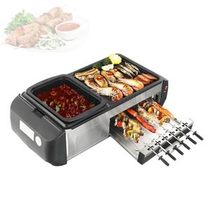 Rauchfreier multifunktionaler Kochplattenspieß, koreanische Grillmaschine, antihaftbeschichteter Grill, heißer Topf, Teppanyaki-Haushalts-Elektrogrill