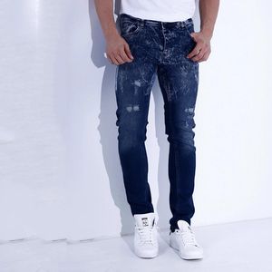 Jeans masculinos Men Fashion Flake Hole Solid Color Lavado Zipper calças de jeans casual calças de lápis