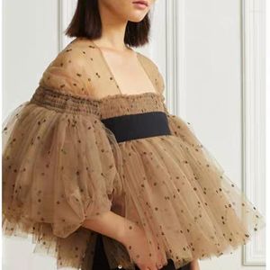 Women's Blouses Polka Dot Puff Sleeve Mesh Top Women's Summer Dress Design Lantern Skirt Doll Shirt