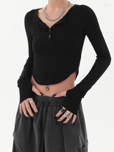 Koszulki damskie Spring Women Kobiety z długim rękawem Y2K Crop Tops Korean Fashion BodyCon Shirt Streetwear Design Ubrania Gyaru 2000S Estetyczne imprezę estetyczną