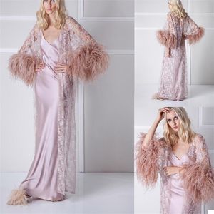 Wraps & Jackets Feather 2 Pieces Lace Appliqued Night Robe V Neck Long Sleeves Party Sleepwear Fashion Celebrity Dress Custom Made