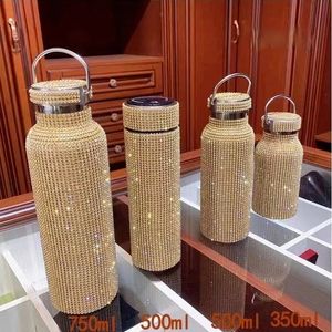 Garrafas de água 350/500/750ml Bling Diamond Thermos Bottle Coffee Caneca de aço inoxidável garrafa esportiva portátil Garrafa de copo personalizada 230320