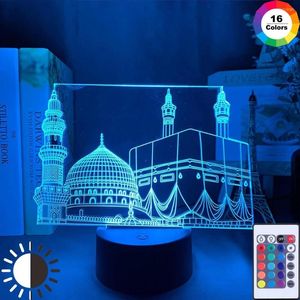 Night Lights Muslim Mosque 3D Lamp For Home Decor Nightlight The Koran Rgb Color Changing Acrylic Led Light Cool Ramadan Gift