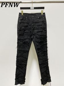 Jeans da uomo PFNW 2023 Autunno Estate Per il tempo libero Micro elastico cerato Pantaloni ordinari per la gioventù Vita media Cotone nero lavato Uomo 12A3411 230320