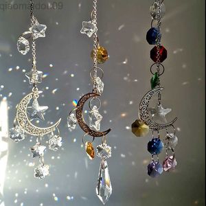 Garden Decorations Crystal Suncatcher Moon Star Beads Prism Chandelier Prism Garden Sun Catcher Hanging Ornament Rainbow Maker Crystals Decor AA230320