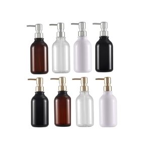 300ML 500ML Portable Refillable Empty Plastic Bottle Round Shoulder PET Gold Silver Lotion Press Pump Packaging Cosmetic Container