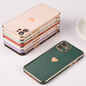 Luxury Plating Side Love Heart Soft TPU Cases Shockproof Solid Camera Lens Protection Cover For iPhone 14 13 12 11 Pro Max X XR XS Max 7 8 Plus