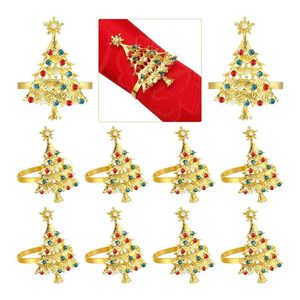 Peçete Yüzükleri 12 PCS Altın Noel Ağacı Metal Noel Sahibi Düğün Şükran Günü Yemeği Masa Dekoru