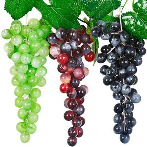 Decorative Flowers Artificial Grapes Decorate Lifelike Plastic Fruit Bunch Simulation Grape Leaf Fake Model Props Decoration