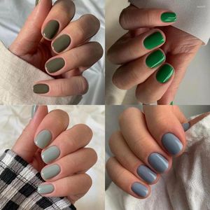 Falska naglar 24 st kort ren färg kvinnor franska fulltäcke falsk nagel avtagbar press på nagelips