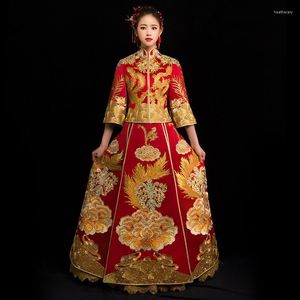 Ethnic Clothing Chinese Style Formal Dress Rhinestone Wedding Cheongsam Costume Red Bride Vintage Traditional Tang Suit Qipao