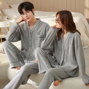 Pijamas do casal de outono para roupas de dormir masculina para homens, algodão quimono moda doméstica Man PJS fêmea de pijamas de pijamas para casa de pijamas Drop Stop 230320