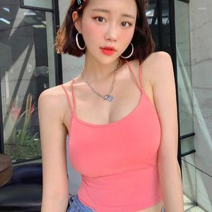 Women's Tanks Style Women's Sexy Sleeveless Vest With Chest Pad Spaghetti Strap Lovely Solid Color Backless Stitching Crop Top Small