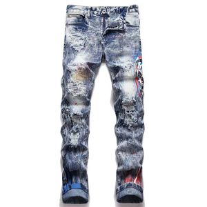 23 Męskie projektant Jean w trudnej sytuacji Slim Pants Rubted Motorcycle Denim dla mężczyzn moda luksusowe dżinsy haftowe patchwork