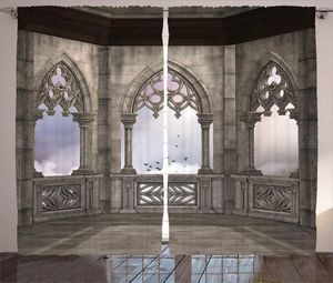 Cortinas de cortinas góticas Design gráfico de pedra medieval de pedra mística da sala de estar da idade de meia idade
