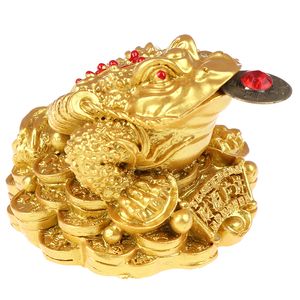 2023 Lucky Gifts Feng Shui Toad Money LUCKY Fortune Wealth Chinese Golden Frog Toad Coin Home Office Decoration Tabletop Ornaments