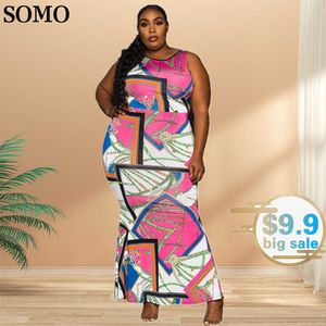 Plus Size Kleider Somo Damen Kleidung Sommerkleidung Maxi Langes, schlankes, ärmelloses, bedrucktes Partykleid Großhandel Dropshipping 230307