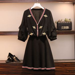 Two Piece Dress Fashion Womens Suit Summer Large Size Fashion Chiffon Cardigan Thin Knitted Skirt Twopiece Set 230320