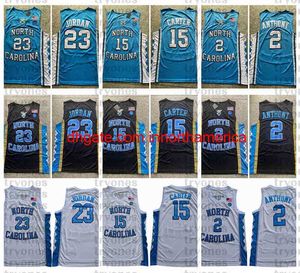 Mens North Carolina Tar Heels College Basketball Jersey 15 Vince Carter 23 Michael Jodan 2 Cole Anthony Azul Preto Costurado