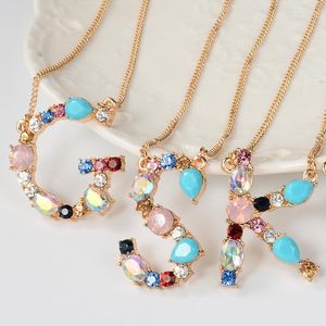 Colares pendentes Moda 26 Colar de cartas Multicolor K a N Z J J Letters for Women Crystal Charker Collier Chain