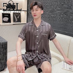 Men's Sleepwear Men's Home Shorts L-5XL Summer Pajama Big Size Pajamas Silk Suit Lounge Wear Leisure Tops Pijama Hombre Satin Set Dropp 230320