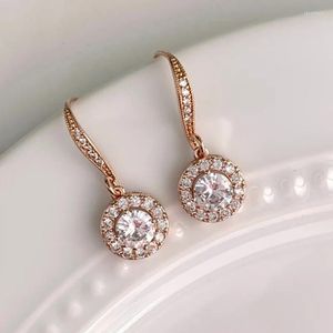 Dangle Earrings High Quality Encrusted With Diamonds Rose Gold Metal Drop For Women Wedding Party Souvenirs Exclusive Jewelry