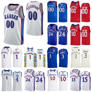 College Basketball Kansas Jayhawks Jersey 10 Jalen Wilson 4 Gradey Dick 15 Kevin McCullar Jr 24 K.J Adams Jr 3 Dajuan Harris Jr 1 Joseph Yesufu University Stitched NCAA