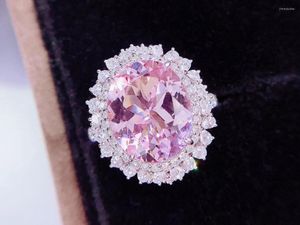 Klusterringar hjy fina smycken 18k guld naturlig rosa beryl heliodor morganite 5.8ct ädelstenar smycken för kvinnor ring