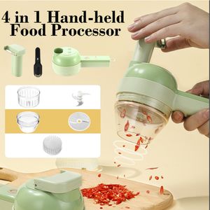 Fruit Vegetable Tools WHDPETS Food Processor Electric Garlic Grinder 4 IN 1 Hand Held Multifunctional Cutter Set USB Wireless masher 230320