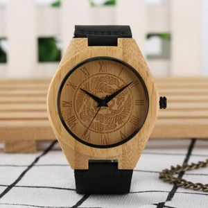 Wristwatches Unique Men's Wood Watch Natural Oriental Cranes Clouds Dial Clock Male Deco Quartz Gift Reloj Hombre