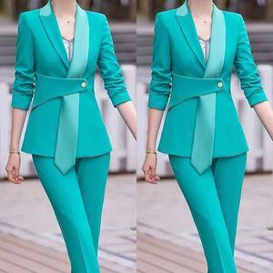 Элегантные женские брюки костюмы адаптированные леди -конфеты Color Slim Blazer Sets Формальная одежда гостя для свадьбы 2 штуки