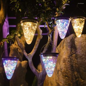Solar Light Cone Shape Hanging Lamp Outdoor Waterproof Yard Chandelier Christmas Decoration For Garden Garland Home